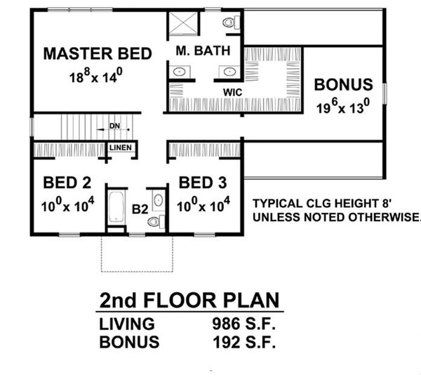 Architectural House Design - Colonial Floor Plan - Upper Floor Plan #20-2204