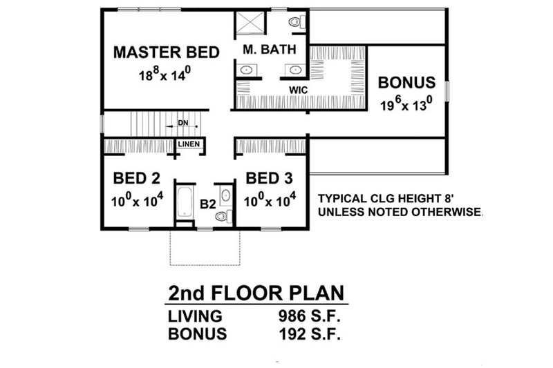House Blueprint - Floor Plan - Upper Floor for Colonial House Plan #20-2204 - 3 bed, 3 bath