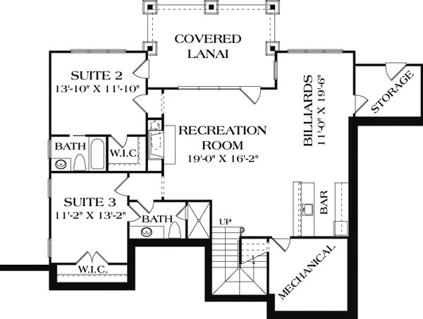 House Plan Design - Craftsman style house plan, lower level floor plan