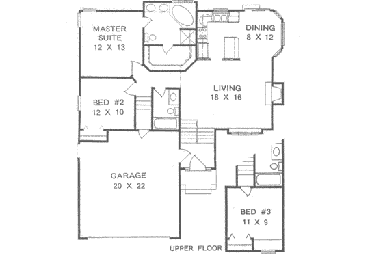 Floor Plan - Main Floor for Traditional House Plan #58-113 - 3 bed, 2 bath