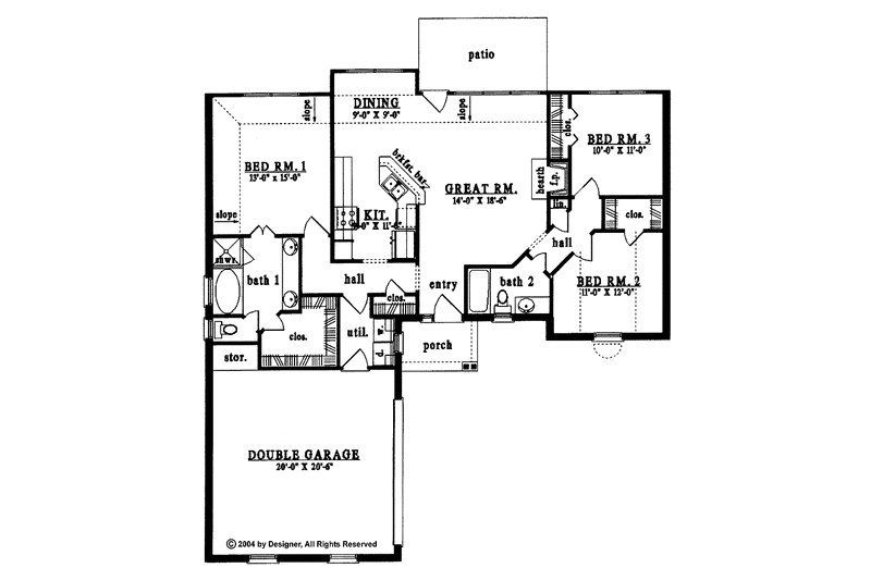 Home Plan - Floor Plan - Main Floor for Ranch House Plan #42-440 - 3 bed, 2 bath