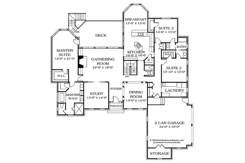 Home Plan - Floor Plan - Main Floor for Country House Plan #453-438 - 4 bed, 4.5 bath