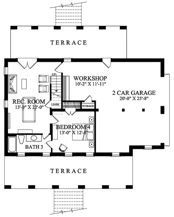House Design - Colonial Floor Plan - Lower Floor Plan #137-373