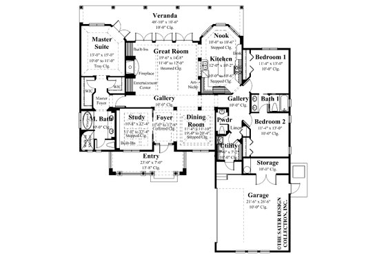 Floor Plan - Main Floor for Mediterranean House Plan #930-12 - 3 bed, 2.5 bath