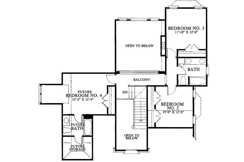 House Blueprint - Floor Plan - Upper Floor for Colonial House Plan #429-106 - 3 bed, 2.5 bath