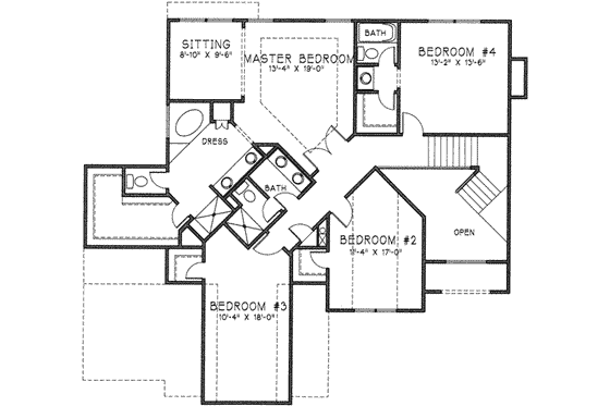 Floor Plan - Upper Floor for European House Plan #6-215 - 4 bed, 3.5 bath
