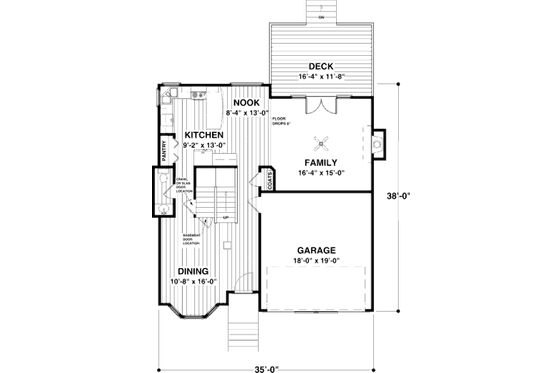 Floor Plan - Main Floor for European House Plan #56-556 - 3 bed, 2.5 bath