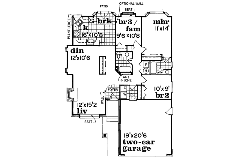 Home Plan - Floor Plan - Main Floor for Mediterranean House Plan #47-793 - 3 bed, 2 bath