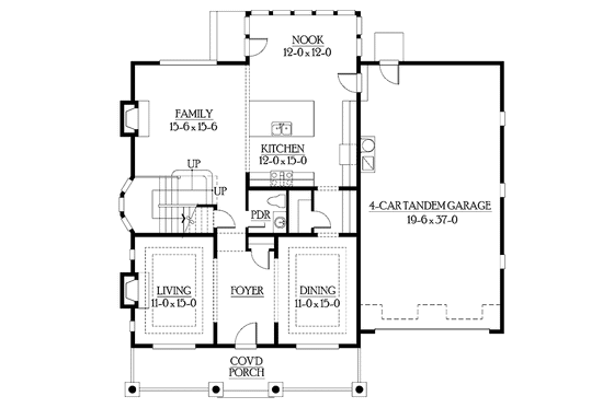 Floor Plan - Main Floor for Craftsman House Plan #132-424 - 4 bed, 2.5 bath