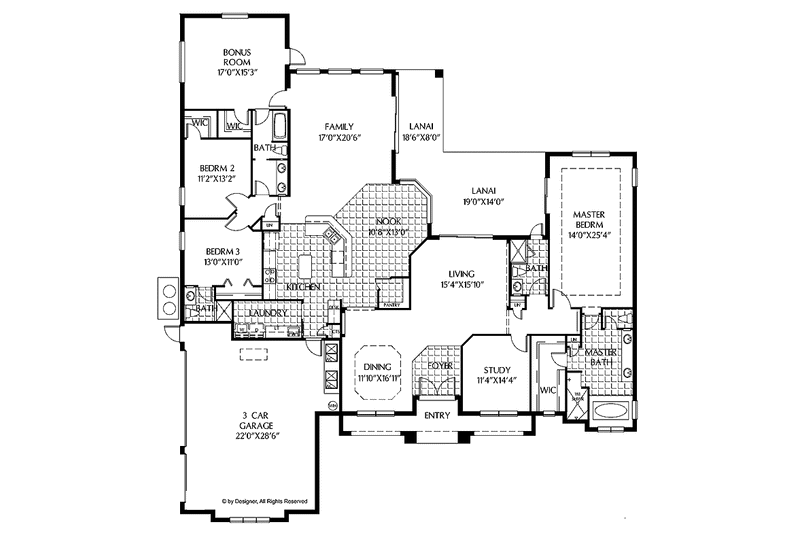 Architectural House Design - Floor Plan - Main Floor for Mediterranean House Plan #999-119 - 4 bed, 4 bath