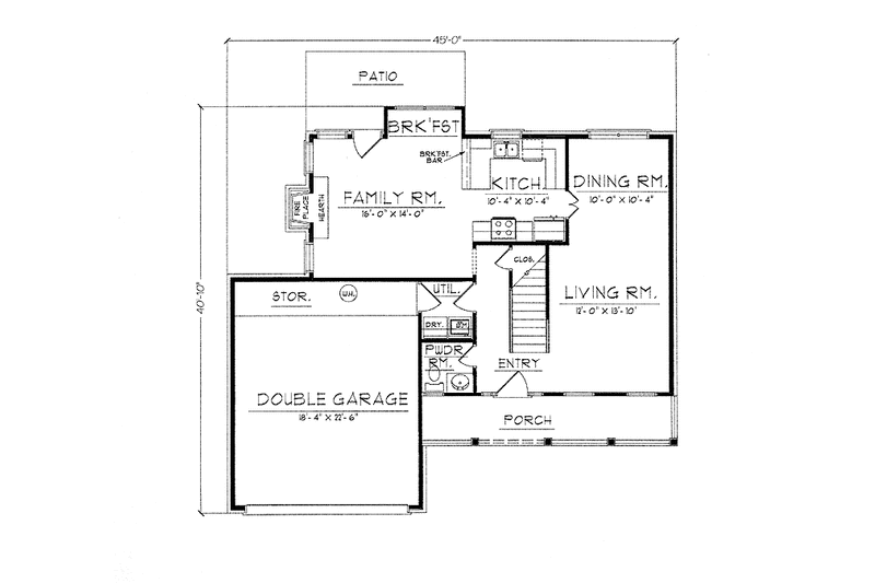 House Blueprint - Floor Plan - Main Floor for Country House Plan #42-640 - 3 bed, 2.5 bath