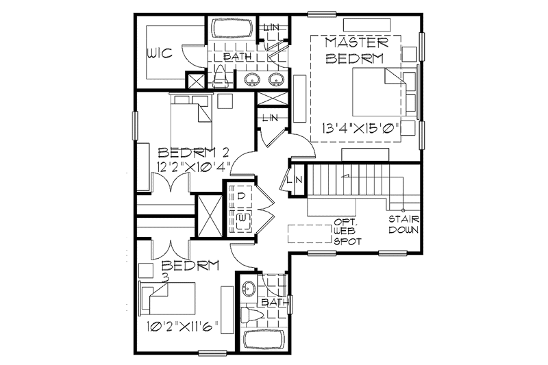 Home Plan - Floor Plan - Upper Floor for Colonial House Plan #999-154 - 3 bed, 2.5 bath