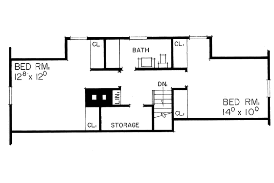 Floor Plan - Upper Floor for Colonial House Plan #72-822 - 4 bed, 2 bath