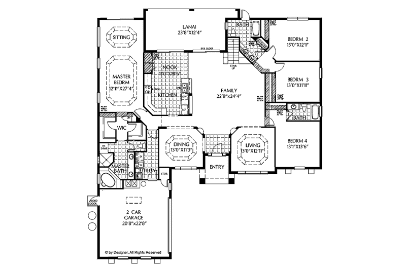 Home Plan - Floor Plan - Main Floor for Mediterranean House Plan #999-143 - 4 bed, 3.5 bath