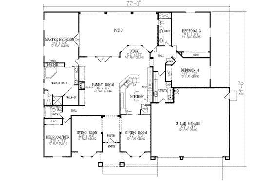 Floor Plan - Main Floor for Adobe / Southwestern House Plan #1-714 - 4 bed, 3 bath