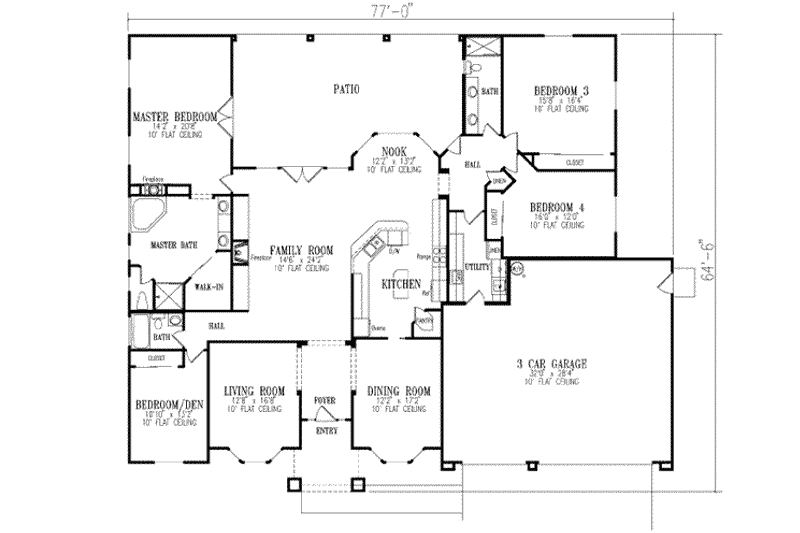 Dream House Plan - Floor Plan - Main Floor for Adobe / Southwestern House Plan #1-714 - 4 bed, 3 bath