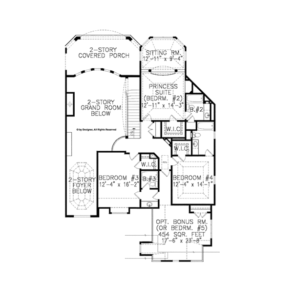 House Blueprint - Traditional Floor Plan - Upper Floor Plan #54-347