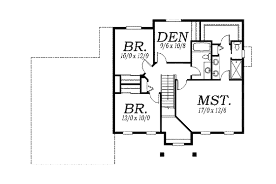 Floor Plan - Upper Floor for Southern House Plan #130-124 - 3 bed, 2.5 bath