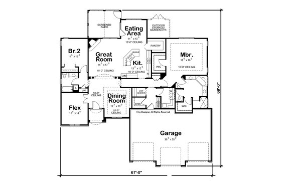 Floor Plan - Main Floor for Mediterranean House Plan #20-2256 - 2 bed, 2 bath