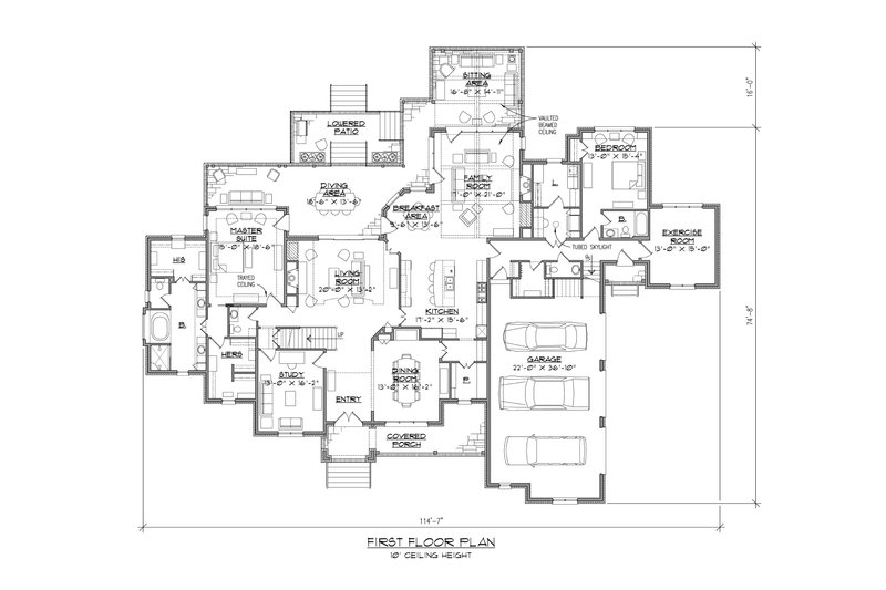 House Blueprint - Floor Plan - Main Floor for European House Plan #1054-93 - 4 bed, 4.5 bath