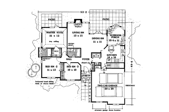 Floor Plan - Main Floor for Ranch House Plan #3-330 - 3 bed, 2 bath