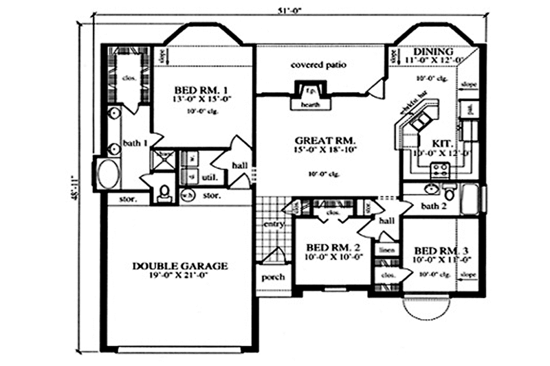 Home Plan - Floor Plan - Main Floor for Country House Plan #42-660 - 3 bed, 2 bath