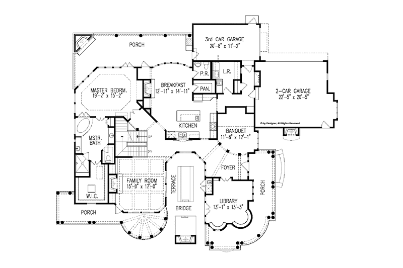 House Blueprint - Floor Plan - Main Floor for Country House Plan #54-302 - 5 bed, 4 bath