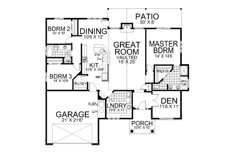 House Blueprint - Floor Plan - Main Floor for Craftsman House Plan #112-308 - 4 bed, 2 bath