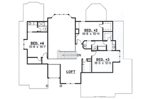 Floor Plan - Upper Floor for European House Plan #67-711 - 4 bed, 3 bath