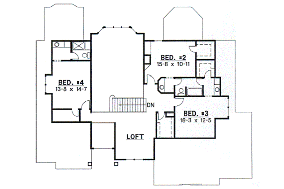 Floor Plan - Upper Floor for European House Plan #67-711 - 4 bed, 3 bath