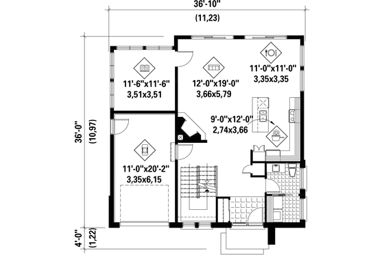 Floor Plan - Main Floor for Contemporary House Plan #25-4528 - 3 bed, 1 bath