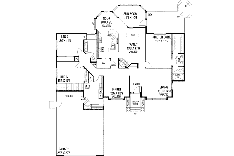 Home Plan - Floor Plan - Main Floor for Traditional House Plan #60-488 - 3 bed, 2 bath