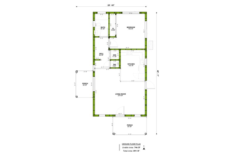 House Design - Floor Plan - Main Floor for Ranch House Plan #1106-52 - 1 bed, 1 bath