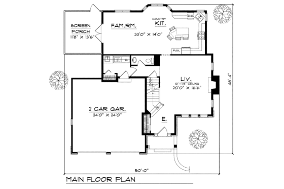Floor Plan - Main Floor for Traditional House Plan #70-245 - 3 bed, 2.5 bath