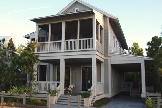 Beach style house plan, front elevation photo