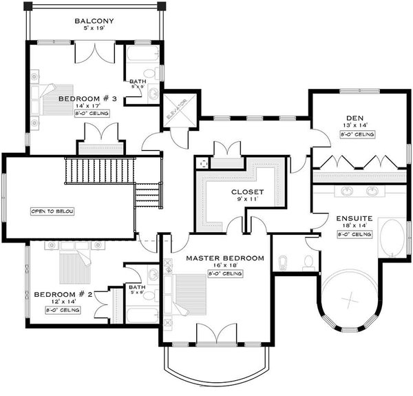 House Blueprint - Classical Floor Plan - Upper Floor Plan #1101-49