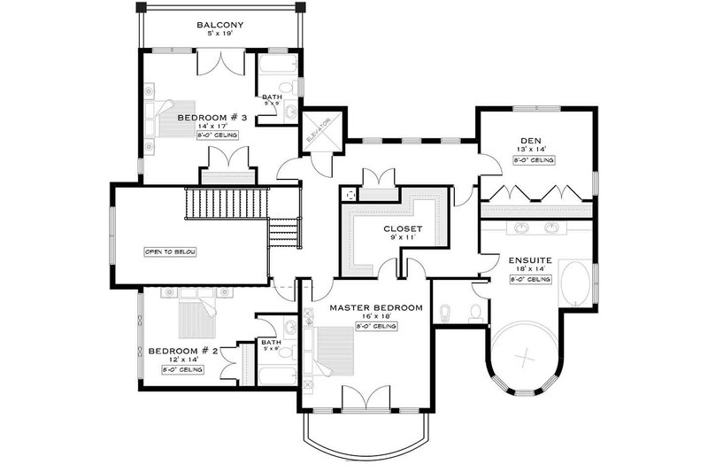 House Design - Floor Plan - Upper Floor for Classical House Plan #1101-49 - 3 bed, 3.5 bath