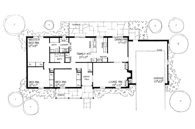 Architectural House Design - Floor Plan - Main Floor for Ranch House Plan #72-296 - 3 bed, 2 bath