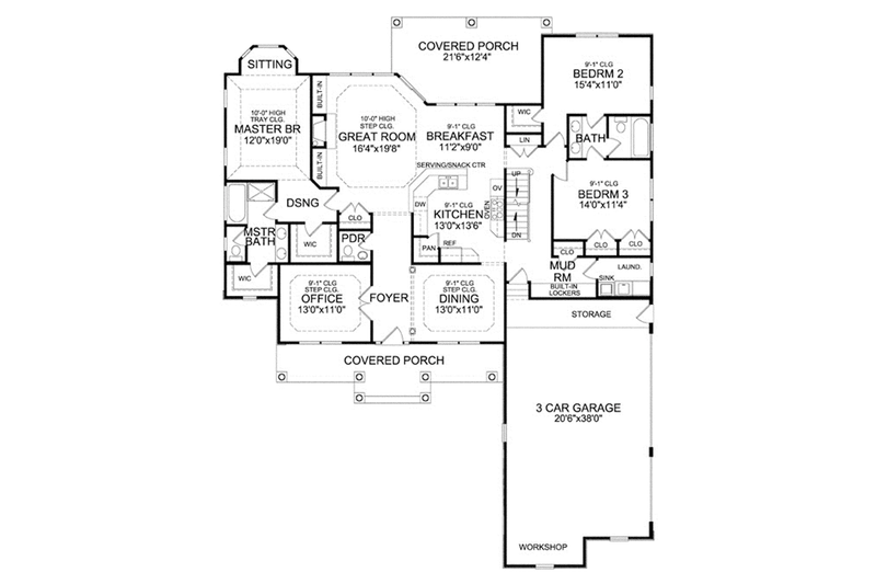 House Design - Floor Plan - Main Floor for Craftsman House Plan #314-290 - 4 bed, 3.5 bath