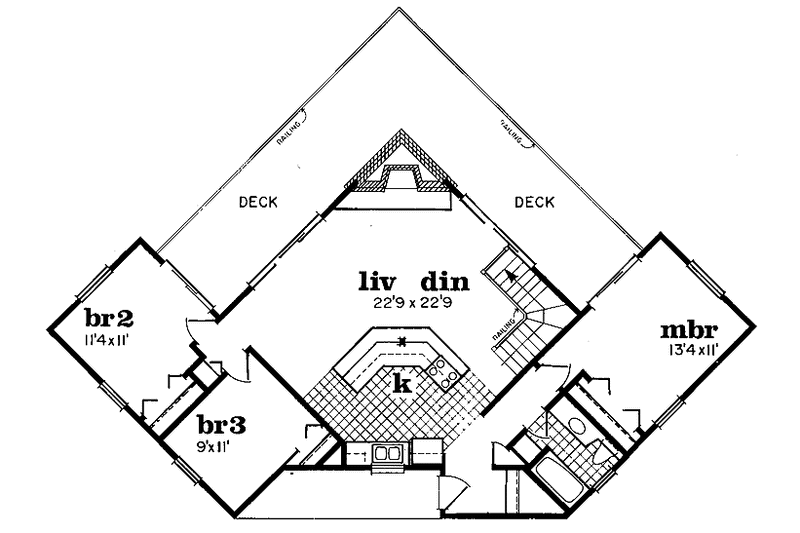 House Design - Floor Plan - Main Floor for Contemporary House Plan #47-666 - 3 bed, 1 bath