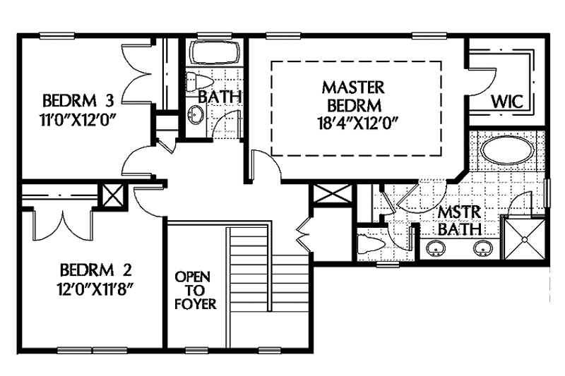 House Blueprint - Floor Plan - Upper Floor for Colonial House Plan #999-78 - 3 bed, 2.5 bath