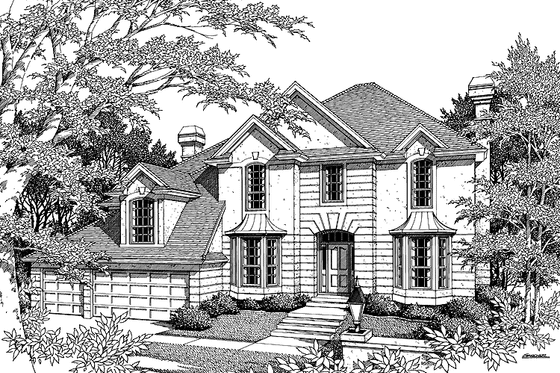 Exterior - Front Elevation 3 for Mediterranean House Plan #48-742 - 4 bed, 3.5 bath