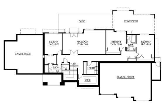 Floor Plan - Lower Floor for Craftsman House Plan #132-274 - 4 bed, 3.5 bath