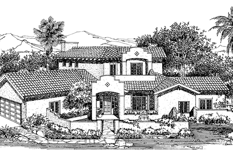 Architectural House Design - Mediterranean Exterior - Front Elevation Plan #72-1008