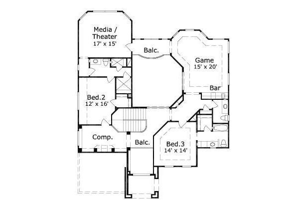 European Floor Plan - Upper Floor Plan #411-555