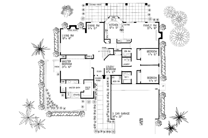 Home Plan - Floor Plan - Main Floor for Mediterranean House Plan #72-921 - 5 bed, 3.5 bath