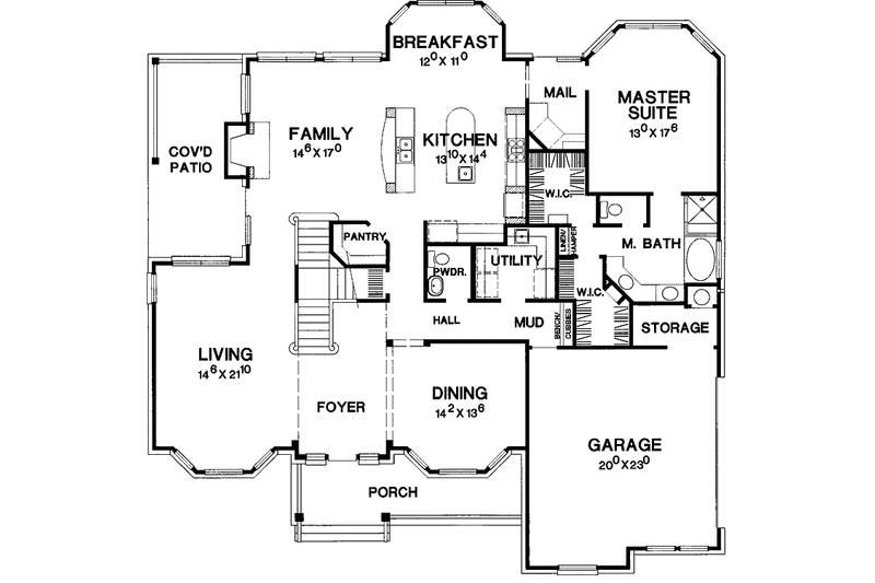 Dream House Plan - Floor Plan - Main Floor for Country House Plan #472-299 - 4 bed, 3.5 bath
