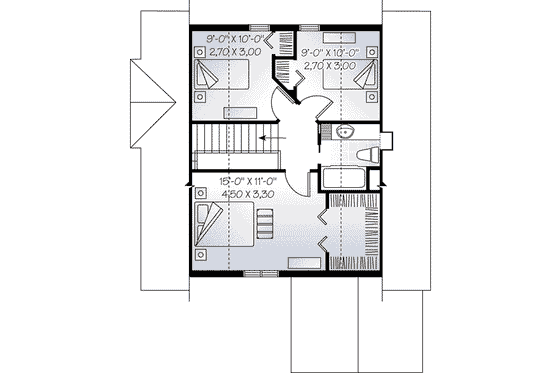 Floor Plan - Upper Floor for Cottage House Plan #23-579 - 3 bed, 1.5 bath