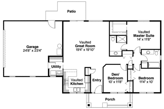 Floor Plan - Main Floor for Ranch House Plan #124-520 - 3 bed, 2 bath