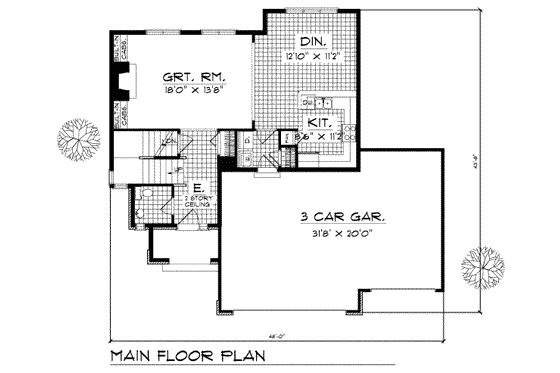 Floor Plan - Main Floor for European House Plan #70-185 - 3 bed, 2.5 bath